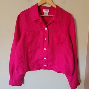 Vintage Talbots Women's Hot Pink Irish Linen Cropped Boxy Jacket Size 16 XL
